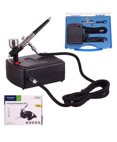 FENGDA FD-831 AEROGRAF 0,3mm + KOMPRESOR + WĄŻ 1,5m zestaw do malowania w walizce