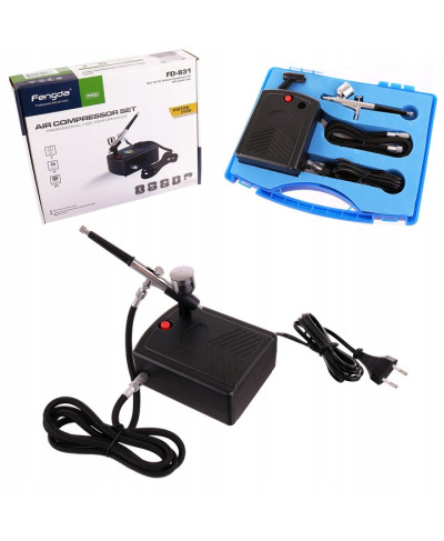 FENGDA FD-831 AEROGRAF 0,3mm + KOMPRESOR + WĄŻ 1,5m zestaw do malowania w walizce
