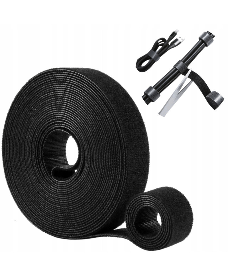 OPASKA TAŚMA NA RZEP DO SPINANIA KABLI CZARNA 5M 15mm