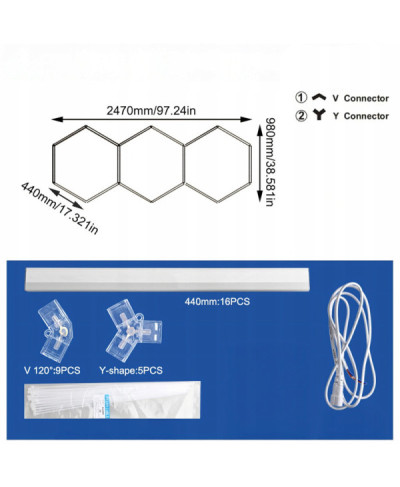 Lampa Led Hexagon Oświetlenie Garażu Warsztatu 247x98cm 125W 6500K