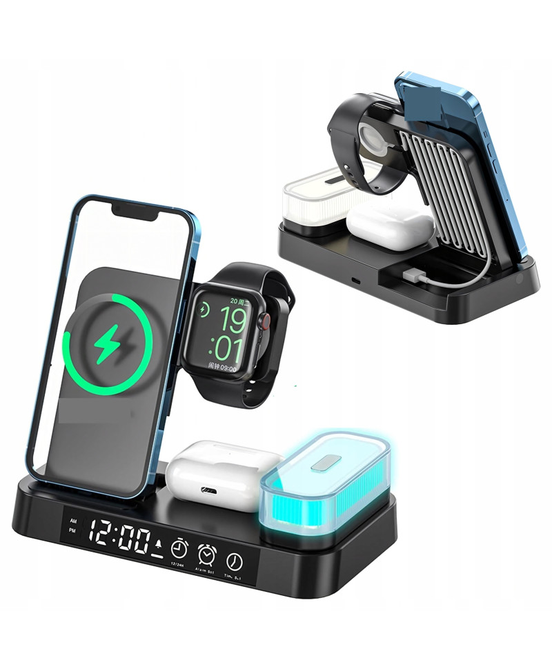 Ładowarka Indukcyjna Bezprzewodowa 15W lampka Nocna 4w1 QI