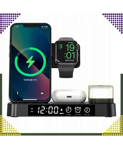 Ładowarka Indukcyjna Bezprzewodowa 15W lampka Nocna 4w1 QI