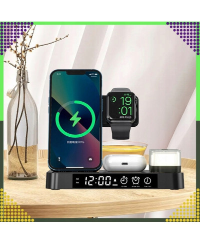 Ładowarka Indukcyjna Bezprzewodowa 15W lampka Nocna 4w1 QI