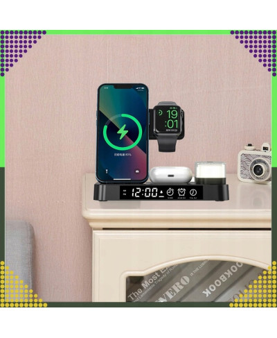 Ładowarka Indukcyjna Bezprzewodowa 15W lampka Nocna 4w1 QI