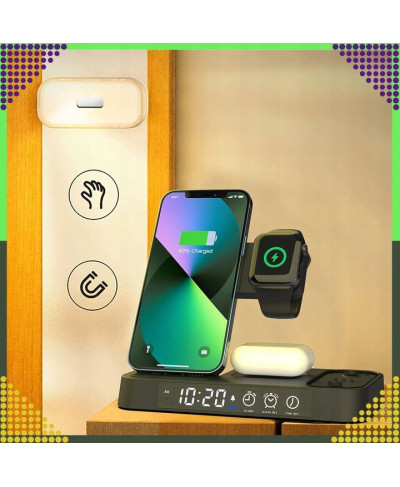 Ładowarka Indukcyjna Bezprzewodowa 15W lampka Nocna 4w1 QI