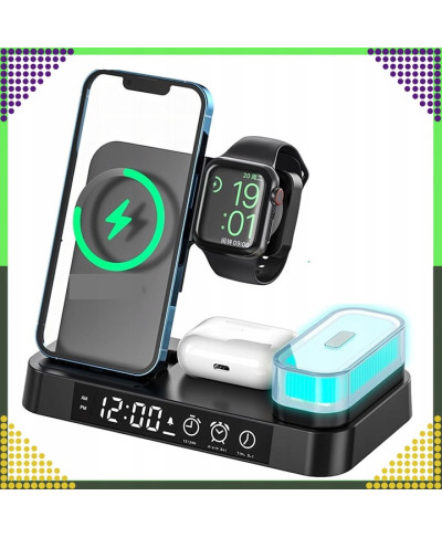 Ładowarka Indukcyjna Bezprzewodowa 15W lampka Nocna 4w1 QI