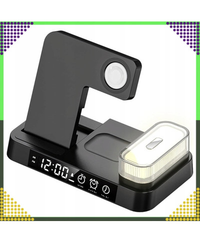 Ładowarka Indukcyjna Bezprzewodowa 15W lampka Nocna 4w1 QI