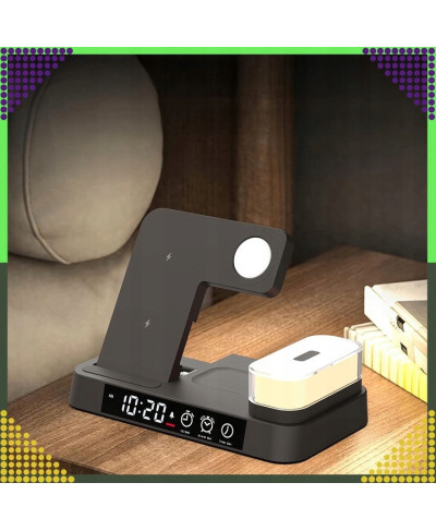 Ładowarka Indukcyjna Bezprzewodowa 15W lampka Nocna 4w1 QI