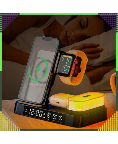 Ładowarka Indukcyjna Bezprzewodowa 15W lampka Nocna 4w1 QI