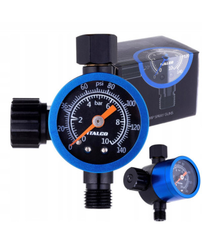 Reduktor Ciśnienia Powietrza Szklany Pistoletu Lakierniczego 1/4" Manometr ITALCO ONE BLUE