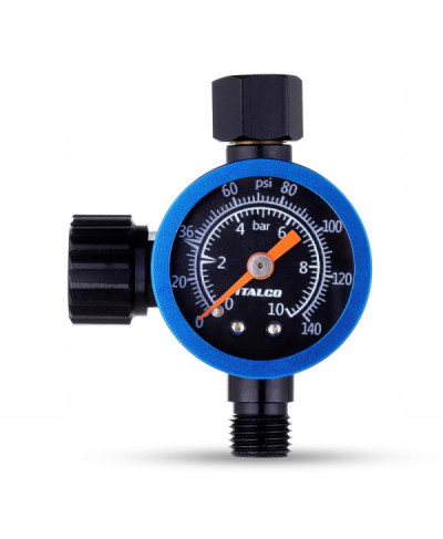 Reduktor Ciśnienia Powietrza Szklany Pistoletu Lakierniczego 1/4" Manometr ITALCO ONE BLUE