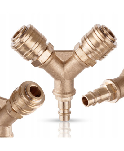 ROZDZIELACZ POWIETRZA TRÓJNIK DO KOMPRESORA 2x SZYBKOZŁĄCZE MOSIĄDZ
