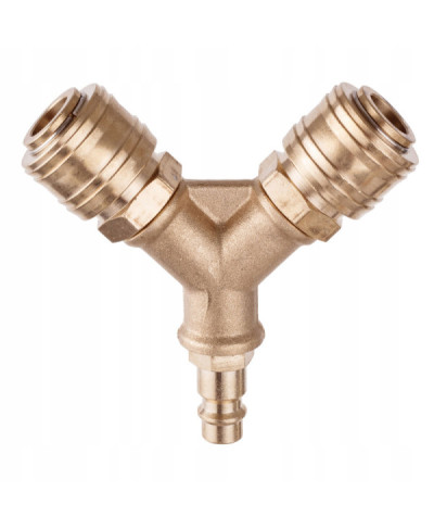 ROZDZIELACZ POWIETRZA TRÓJNIK DO KOMPRESORA 2x SZYBKOZŁĄCZE MOSIĄDZ