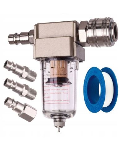 Filtr Powietrza Odwadniacz 1/4" Separator + złączki + taśma teflonowa
