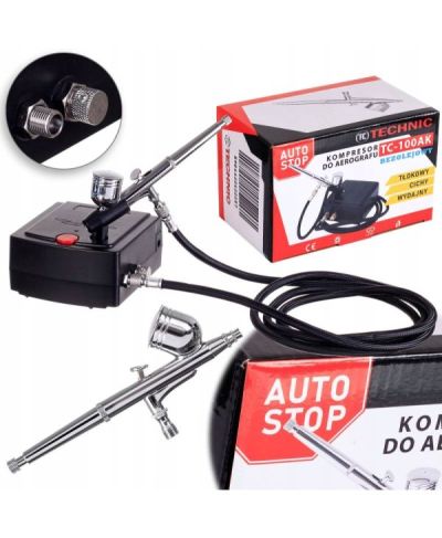 KOMPRESOR DO AEROGRAFU AUTO STOP + AEROGRAF + WĄŻ TC-100AK