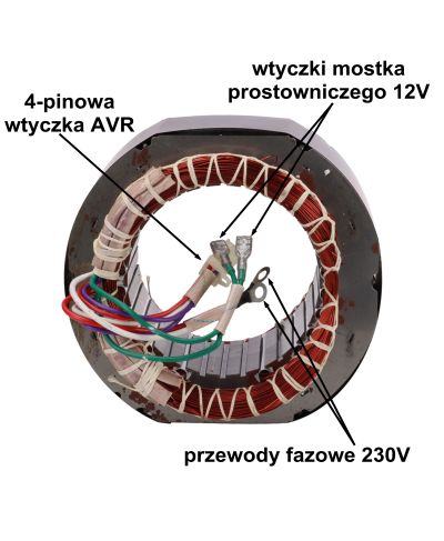 STOJAN AGREGATU PRĄDOTWÓRCZEGO 85mm 230V MIEDZIANY 1 FAZOWY AVR
